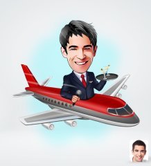 Kişiye Özel Erkek Uçuş Görevlisi Tasarımlı Dijital Karikatür-1