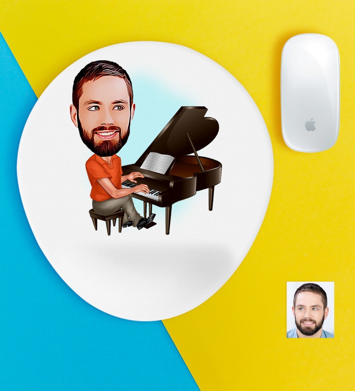Kişiye Özel Bay Piyanist Karikatürlü Bilek Destekli Mouse Pad