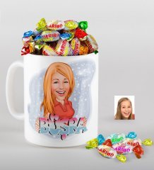 Kişiye Özel Bayan İsimli Karikatürlü Kupa ve Haribo Şeker Hediye Seti-1