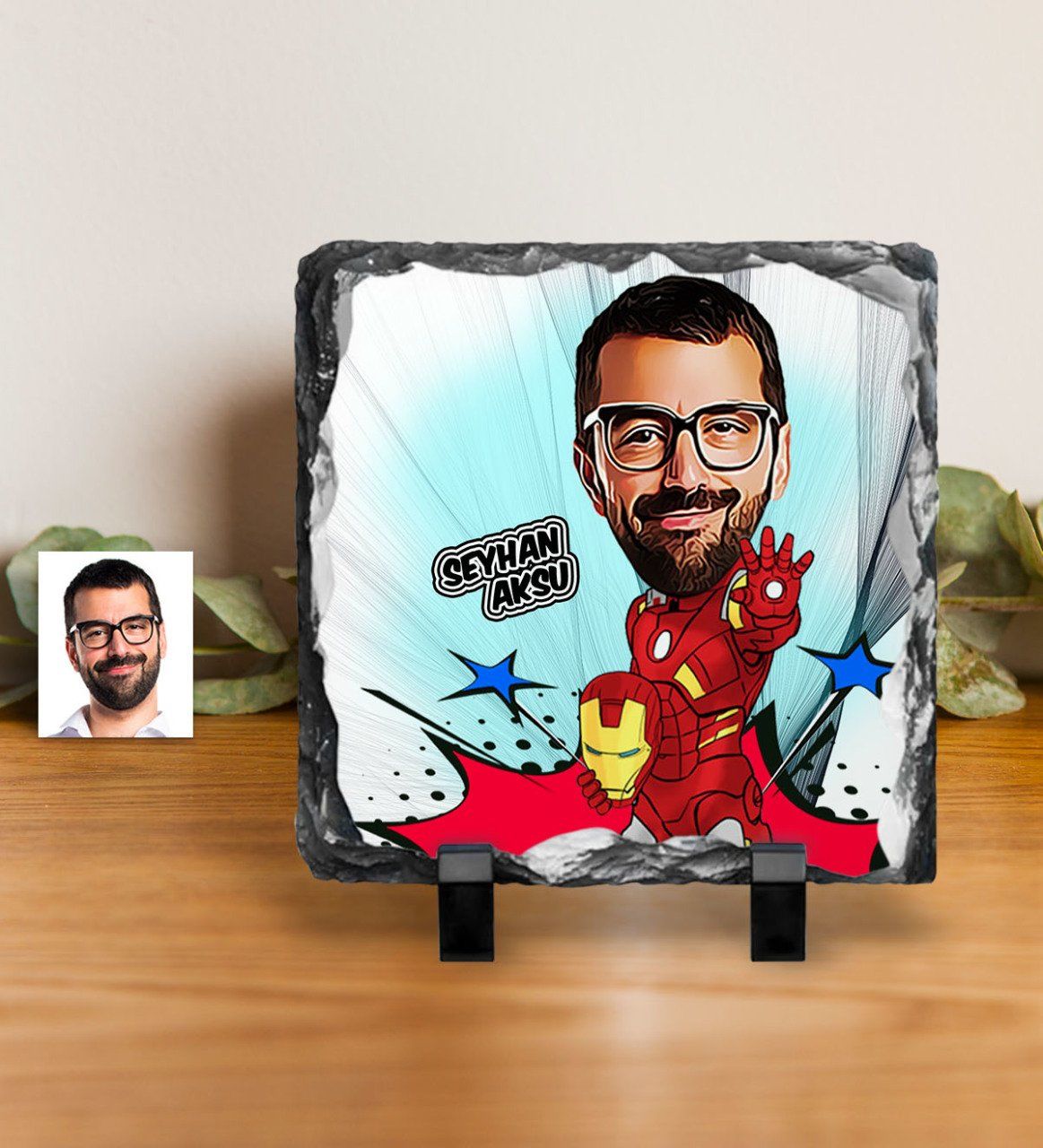 Kişiye Özel Demir Adam Karikatürlü Dekoratif Doğal Taş