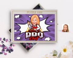 Kişiye Özel Kadın Barbekü Chef Karikatürlü 1000 Parça Profesyonel Puzzle-1