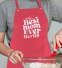 BK Gift Kişiye Özel İsimli Anneler Günü Tasarımlı Profesyonel Kırmızı Mutfak Önlüğü, Aşçı Önlüğü, Şef Önlüğü, Anneye Hediye-11