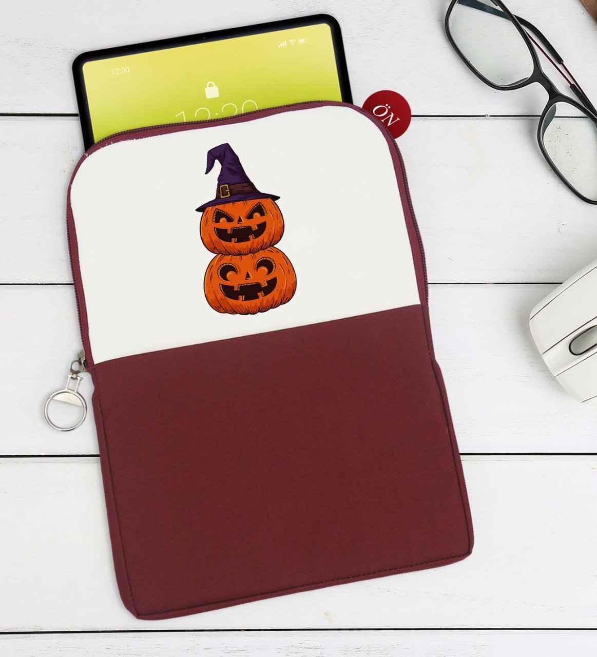 BK Gift Pumpkin Tasarımlı Taşınabilir Koruyucu Tablet Kılıfı & Organizer Çanta - Bordo-1