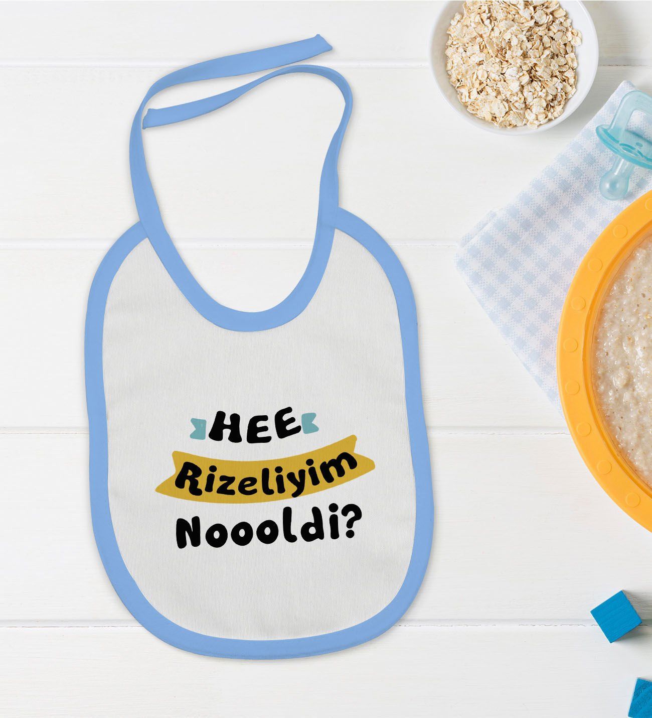 BK Kids Rizeliyim Tasarımlı Mavi Bebek Mama Önlüğü-2