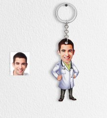 Kişiye Özel Bay Doktor Karikatür Anahtarlık - 1
