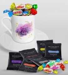 Kişiye Özel Sevgililer Günü Türk Kahvesi Fincanı Selamlique Karışık Türk Kahvesi ve Haribo Şeker Hediye Seti-121