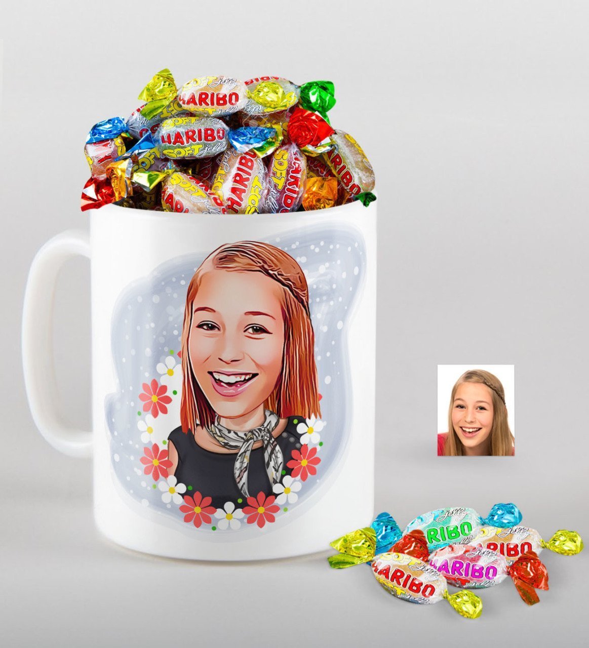Kişiye Özel Bayan Karikatürlü Kupa ve Haribo Şeker Hediye Seti-51
