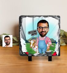 Kişiye Özel Bay Çiftçi Karikatürlü Dekoratif Doğal Taş