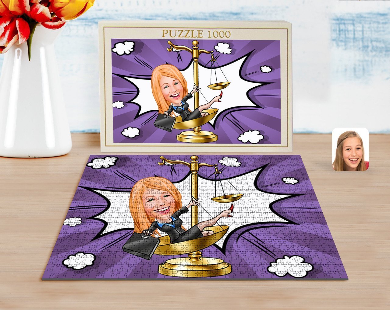 Kişiye Özel Kadın Avukat Karikatürlü 1000 Parça Profesyonel Puzzle-4