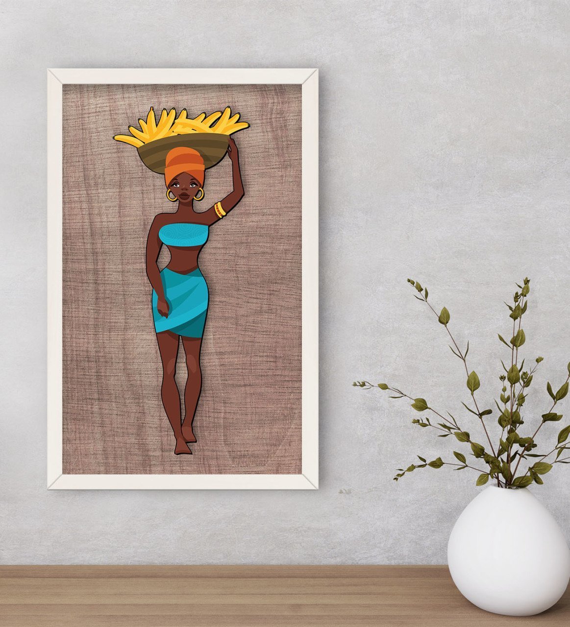 BK Home African Woman Dekoratif Ahşap Beyaz Çerçeveli Tablo-3