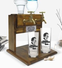 Kişiye Özel Renkli Baskılı Hangimiz Sevmedik Çılgınlar Gibi Silüet Tasarımlı İkili Rakı Bardağı ve Çift Musluklu Doğal Ahşap Rakı Standı-6
