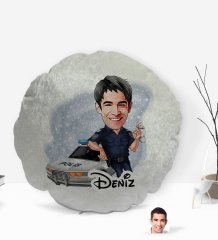 Kişiye Özel İsimli Erkek Polis Karikatürlü Yuvarlak Dekoratif Kırlent Yastık-2
