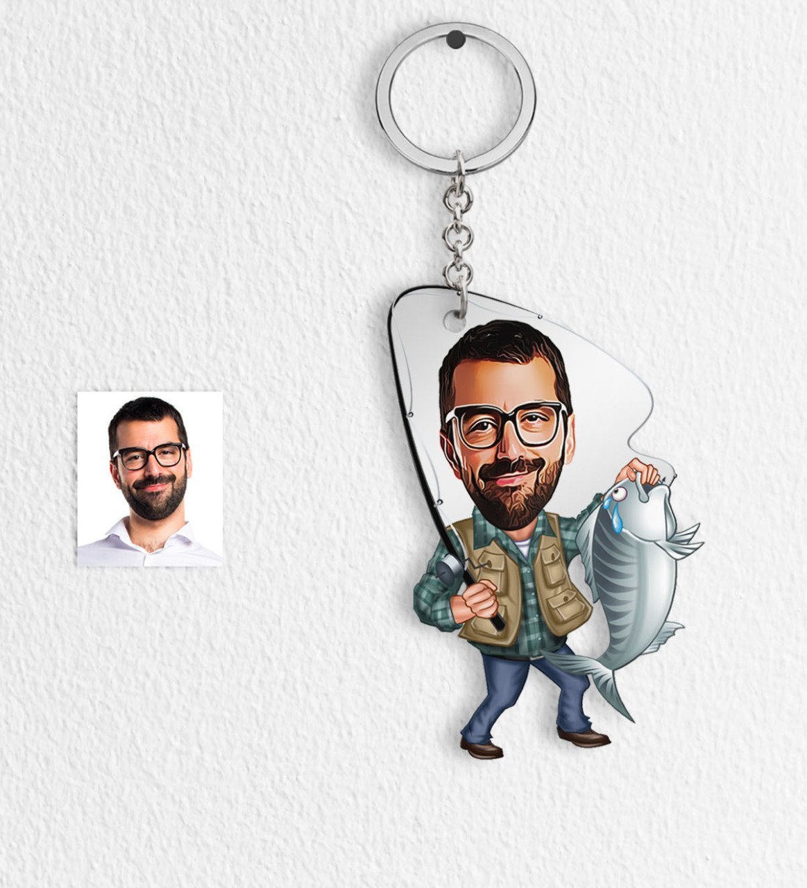 Kişiye Özel Bay Balıkçı Karikatür Anahtarlık - 1