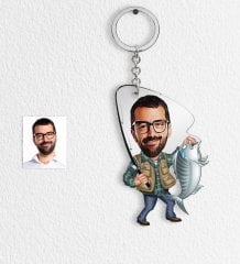 Kişiye Özel Bay Balıkçı Karikatür Anahtarlık - 1