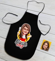 Kişiye Özel Küçük Şef Karikatürlü Kız Çocuk Siyah Mutfak Önlüğü-11