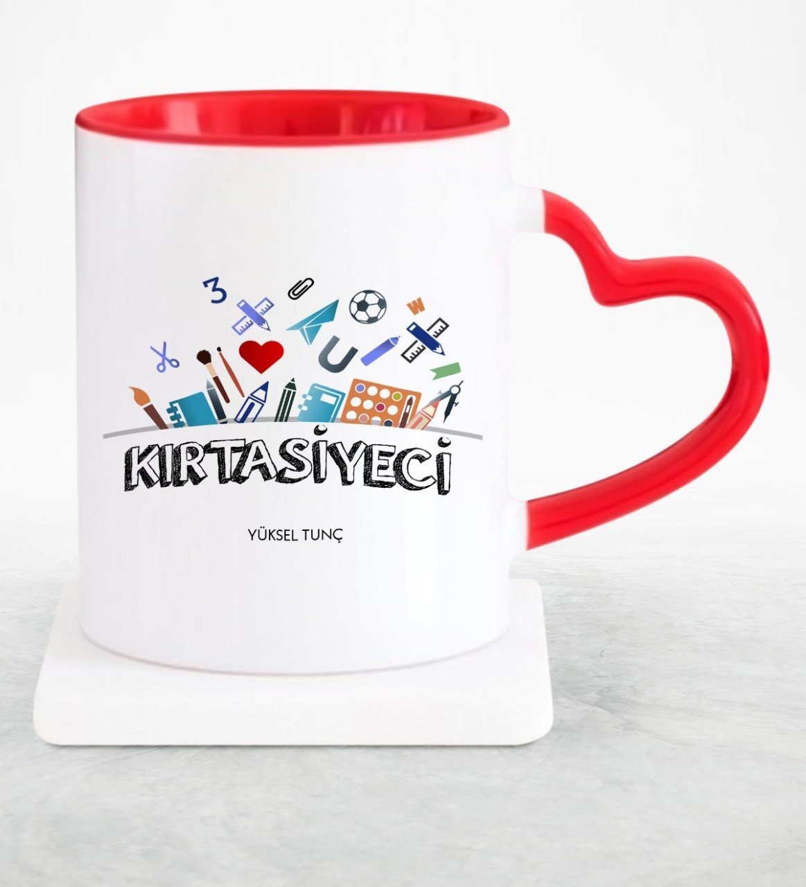 Kişiye Özel Mesleki Kırtasiyeci Kırmızı Kalpli Kupa Bardak