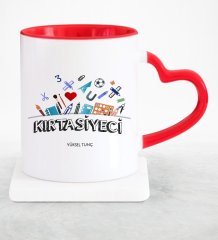 Kişiye Özel Mesleki Kırtasiyeci Kırmızı Kalpli Kupa Bardak