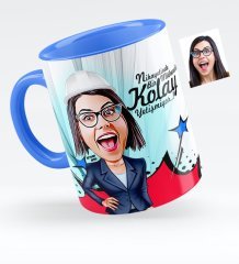 Kişiye Özel Bayan Mühendis Karikatürlü Mavi Kupa Bardak - 1