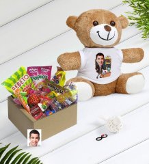Kişiye Özel Bay Öğretmen Karikatürlü Nostaljik Lezzetler Peluş Ayıcık Hediye Seti-2