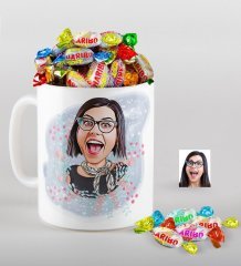Kişiye Özel Bayan Karikatürlü Kupa ve Haribo Şeker Hediye Seti-50