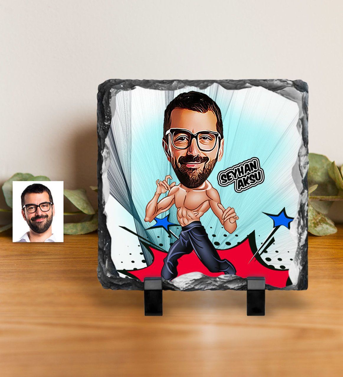 Kişiye Özel Bruce Lee Karikatürlü Dekoratif Doğal Taş