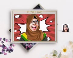 Kişiye Özel Kadın Arapça Öğretmeni Karikatürlü 1000 Parça Profesyonel Puzzle-3