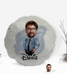 Kişiye Özel İsimli Erkek Polis Karikatürlü Yuvarlak Dekoratif Kırlent Yastık-1