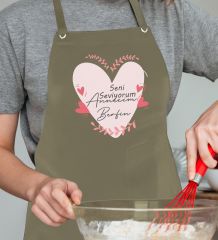 BK Gift Kişiye Özel İsimli Anneler Günü Tasarımlı Profesyonel Haki Mutfak Önlüğü, Aşçı Önlüğü, Şef Önlüğü, Anneye Hediye-20