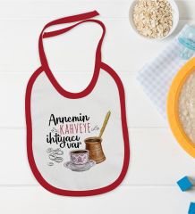 BK Kids Annemin Kahveye İhtiyacı Var Tasarımlı Kırmızı Bebek Mama Önlüğü-1
