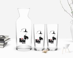 Kişiye Özel Renkli Baskılı Godfather Baba Tasarımlı İkili Rakı Bardağı ve Karaf Hediye Seti-16