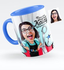Kişiye Özel Bayan Kuaför Karikatürlü Mavi Kupa Bardak - 1