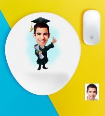 Kişiye Özel Bay Mezun Karikatürlü Bilek Destekli Mouse Pad
