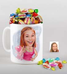 Kişiye Özel Bayan Karikatürlü Kupa ve Haribo Şeker Hediye Seti-49
