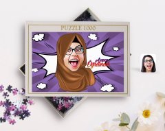 Kişiye Özel Kadın Arapça Öğretmeni Karikatürlü 1000 Parça Profesyonel Puzzle-1