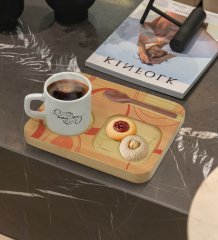 Kişiye Özel Doğal Ahşap Sunum Tabağı ve Türk Kahvesi Fincanı Hediye Seti - Model 5