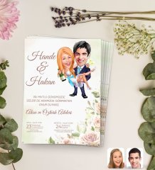 Kişiye Özel Karikatürlü Düğün Davetiyesi Model 18 (100Adet)