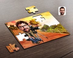 Kişiye Özel Erkek Profesyonel Fotoğrafçı Karikatürlü Ahşap Puzzle-1