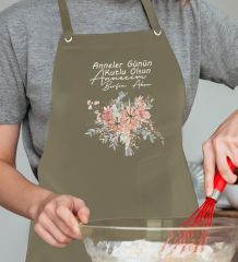 BK Gift Kişiye Özel İsimli Anneler Günü Tasarımlı Profesyonel Haki Mutfak Önlüğü, Aşçı Önlüğü, Şef Önlüğü, Anneye Hediye-19