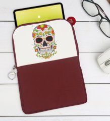 BK Gift Kurukafa Tasarımlı Taşınabilir Koruyucu Tablet Kılıfı & Organizer Çanta - Bordo-10