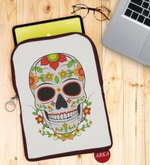BK Gift Kurukafa Tasarımlı Taşınabilir Koruyucu Tablet Kılıfı & Organizer Çanta - Bordo-10