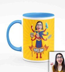 Kişiye Özel Anneler Günü Temalı Karikatürlü Mavi Kupa Bardak M2