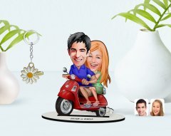 Kişiye Özel Sevgililer Karikatürlü 3D Ahşap Biblo ve İsimli Gold Papatya Anahtarlık-10