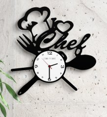 Kişiye Özel I Love Chef Ahşap Mutfak Duvar Saati