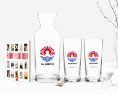 Kişiye Özel Renkli Baskılı Kuşadası Tasarımlı Turistik İkili Rakı Bardağı Karaf ve Cep Kitabı Hediye Seti-1
