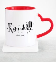 Kişiye Özel Mesleki Kaymakam Kırmızı Kalpli Kupa Bardak - 2