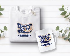 Kişiye Özel Dünyanın En İyi Babası Tasarımlı Beyaz Tişört ve Kupa Seti-2