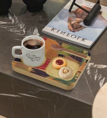 Kişiye Özel Doğal Ahşap Sunum Tabağı ve Türk Kahvesi Fincanı Hediye Seti - Model 4