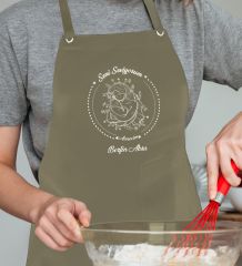BK Gift Kişiye Özel İsimli Anneler Günü Tasarımlı Profesyonel Haki Mutfak Önlüğü, Aşçı Önlüğü, Şef Önlüğü, Anneye Hediye-18