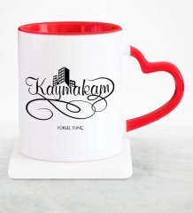 Kişiye Özel Mesleki Kaymakam Kırmızı Kalpli Kupa Bardak - 1