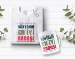Kişiye Özel Dünyanın En İyi Babası Tasarımlı Beyaz Tişört ve Kupa Seti-1